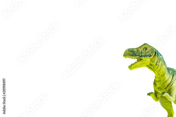 Obraz toy dinosaur breaks into a frame on a white background