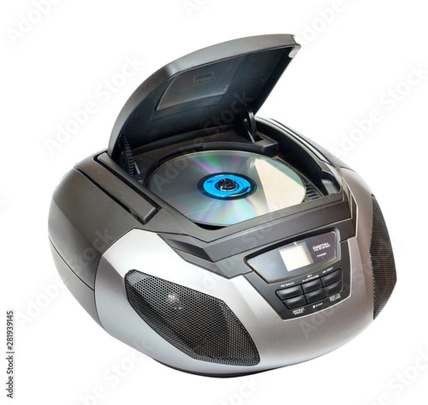 Obraz Srebrny stereofoniczny magnetofon CD na białym tle