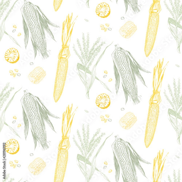 Obraz Corn on the cob vintage design seamless pattern