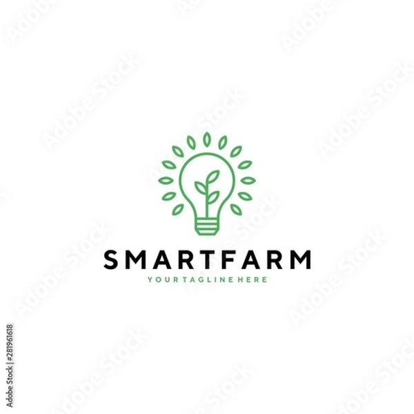 Obraz Smart farm with bulb and leaf logo