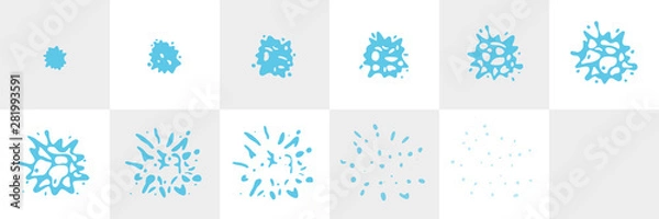 Fototapeta Water Splash Sequence Animation Sprite Sheet. Vector splash frames isolated background. Top view.