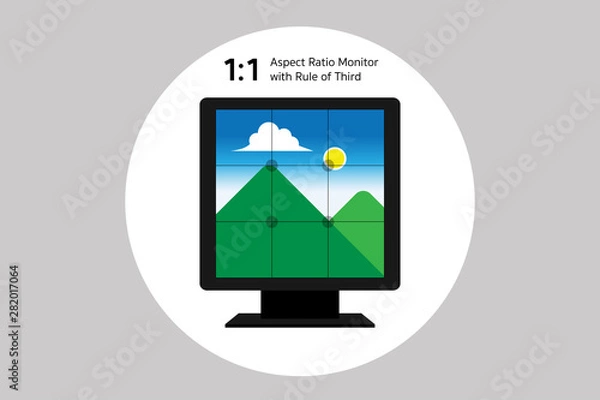 Fototapeta Rule of third with 1 by 1 monitor