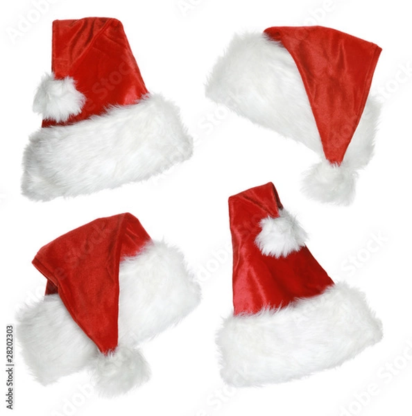 Obraz Santa hats on white background