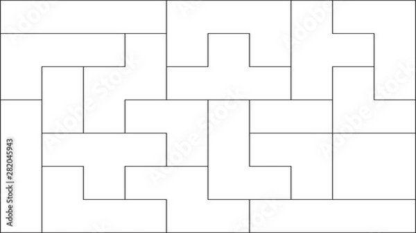 Obraz Vector seamless pattern with tetris elements. Black contour lines on white background
