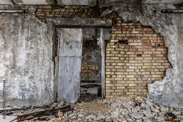 Obraz Abandoned damaged building wall
