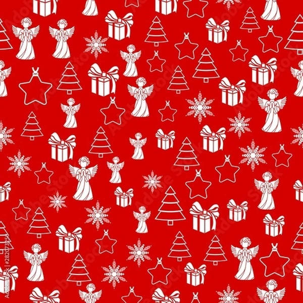 Fototapeta Christmas white snowflake on abstract red bakcground vector illustration eps10. Wrapping paper.