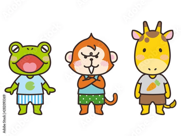 Fototapeta アニマルキャラクター　カエル、サル、キリン