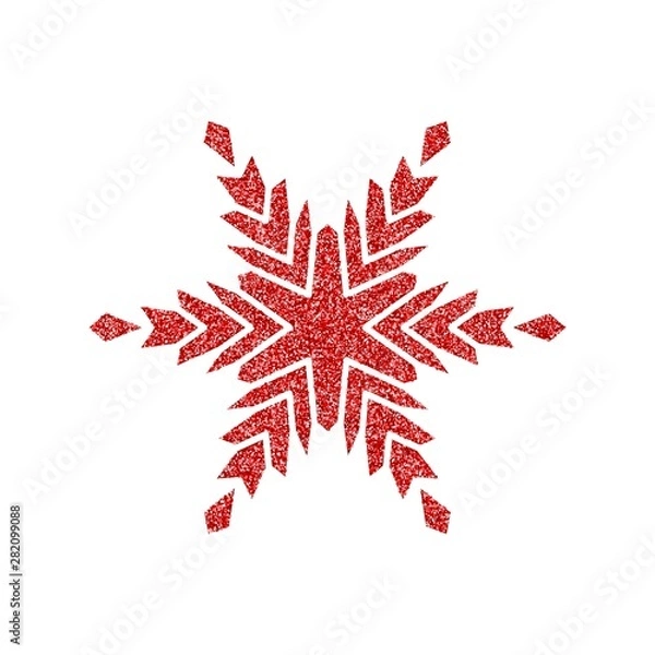 Fototapeta Shining red snowflakes and snow. Merry Christmas card illustration on white background. Sparkling element with glitter texture