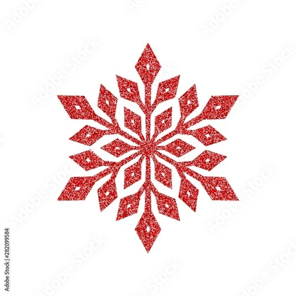 Fototapeta Shining red snowflakes and snow. Merry Christmas card illustration on white background. Sparkling element with glitter texture