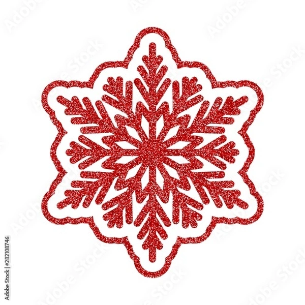 Fototapeta Shining red snowflakes and snow. Merry Christmas card illustration on white background. Sparkling element with glitter texture