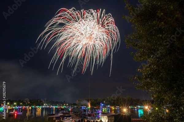 Fototapeta firework in front of danube river