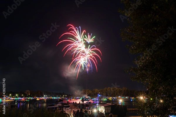 Fototapeta firework in front of danube river