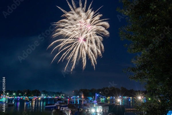 Fototapeta firework in front of danube river