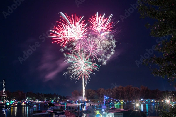 Fototapeta firework in front of danube river