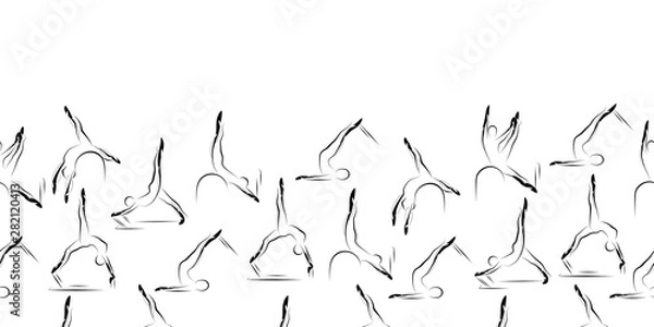 Obraz Pilates Poses  Seamless Vector Pattern Border