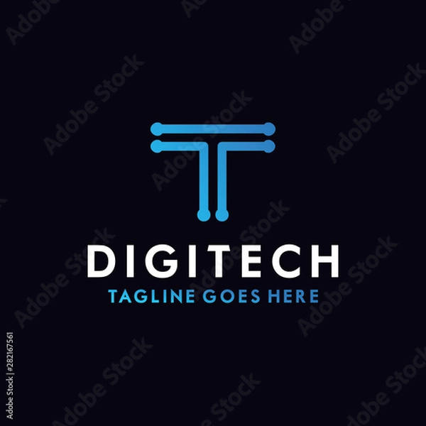 Fototapeta Digital Technology Logo For Design With Blue Gradient Style Concept. Digital Logo Company with Modern Element and App Symbols Concept. Tech Icon for Business, Studio, Network, Internet.