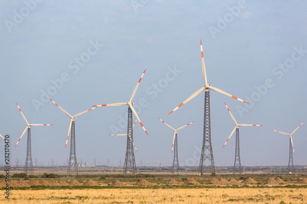 Obraz Wind generators in the background in Azerbaijan. Nature ecology concept.
