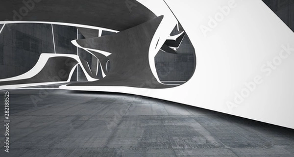 Fototapeta Empty dark abstract concrete room smooth interior. Architectural background. Night view of the illuminated. 3D illustration and rendering