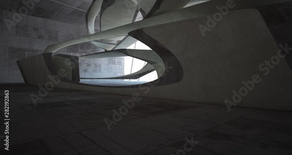 Fototapeta Empty dark abstract brown concrete room smooth interior. Architectural background. 3D illustration and rendering