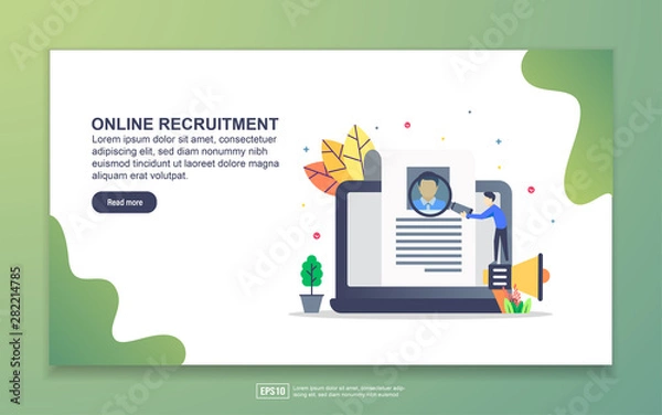 Fototapeta Landing page template of online recruitment. Modern flat design concept of web page design for website and mobile website. Easy to edit and customize