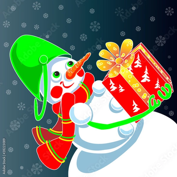 Obraz снеговик с подарком