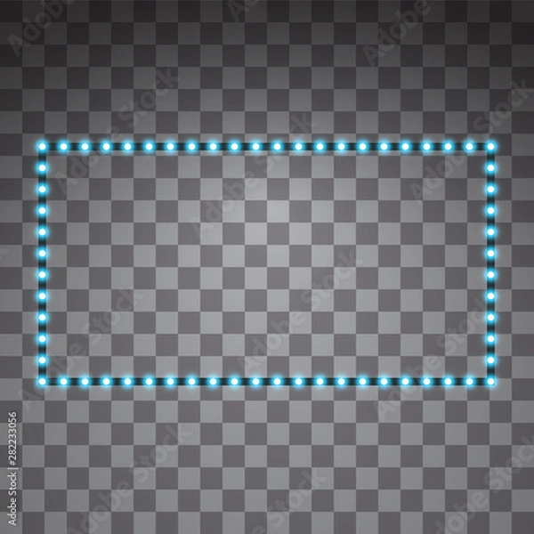 Obraz Shining blue led vector rectangle frames, neon illumination on transparent background. Glowing decorative rectangle tapes of diode ecological lamps light effect for banners, web-sites
