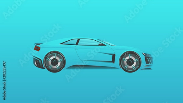 Fototapeta Simple design super car. Picture realistic blue sport car. Vector illustration.