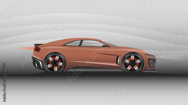 Fototapeta Realistic Design sport car in motion. Template vector isolated car on white background, isolated, side view. Vector illustration.
