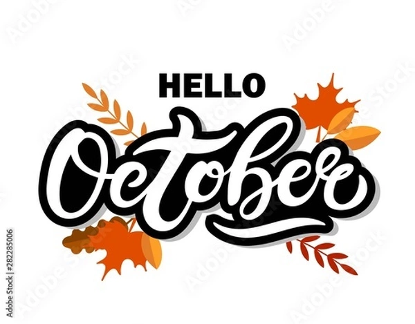 Obraz October. Hand drawn lettering. Vector illustration. Best for Autumn design.