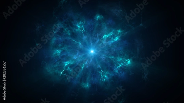 Obraz Colorful shock wave consisting particles. VFX elements, Graphic Elements. Light beam, shine through the clouds, dust, nebulae of outer space. 3D Rendering