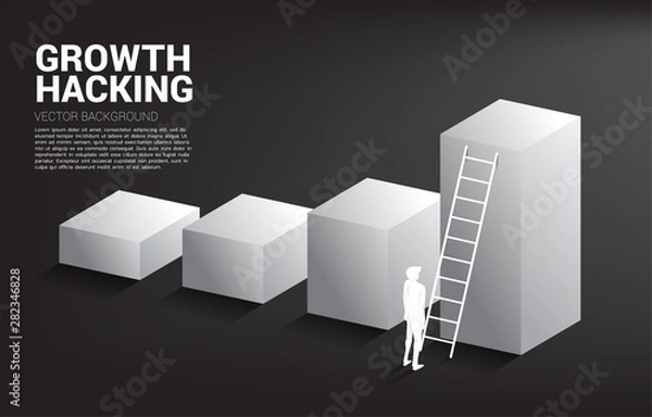 Fototapeta silhouette of businessman ready to move up on bar graph with ladder. Concept of vision mission and goal of business