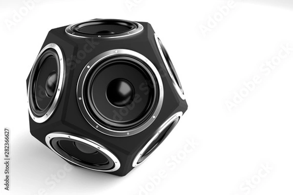 Fototapeta The concept of a subwoofer in the form of a dodecahedron. 3d rendering.