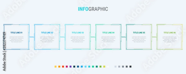 Fototapeta Infographic template. 6 options rectangular design with beautiful colors. Vector timeline elements for presentations.