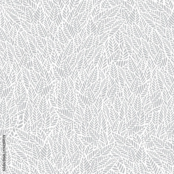 Obraz Vector seamless pattern. Gentle neutral natural botanical stylish background with graphic hand drawn leaves. White and light-gray foliage background. Repeating trendy print for print and cloth,