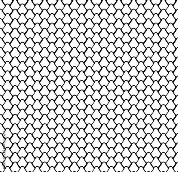 Fototapeta Abstract vector seamless pattern with fish scales. Reptile, snake, lizard, mermaid tail, dragon skin texture. Hand drawn black and white background. Repeating backdrop for textile, clothes, 