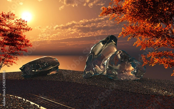 Fototapeta Japanese garden of the future made in 3D Render