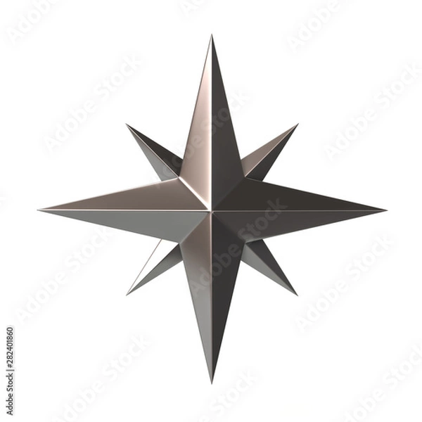 Obraz Silver compass rose 3d illustration on white background