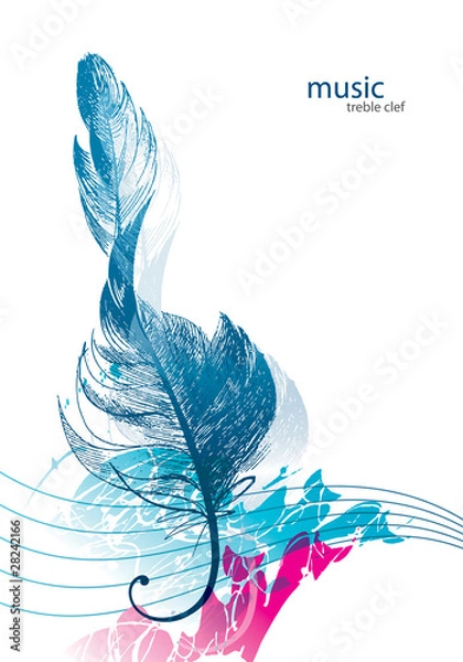 Obraz Klucz wiolinowy w kształcie ptasiego pióra.