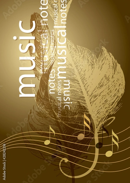 Obraz Music. Notes and treble clef in the form of the bird's feather