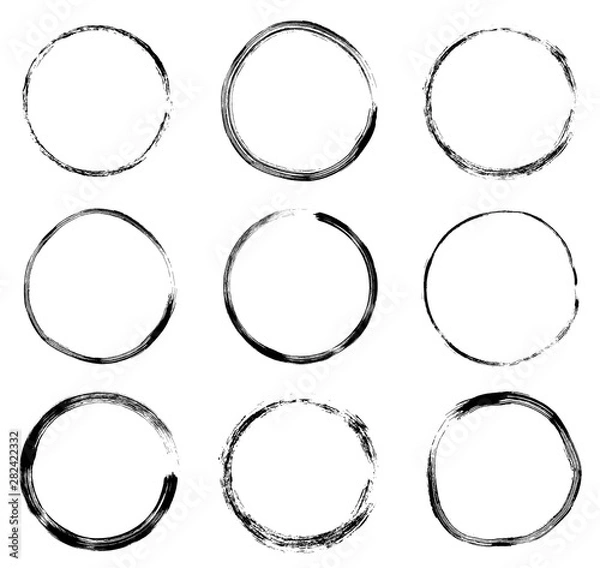 Obraz Hand drawn vector set with black doodle line circles - round grunge frames and borders elements