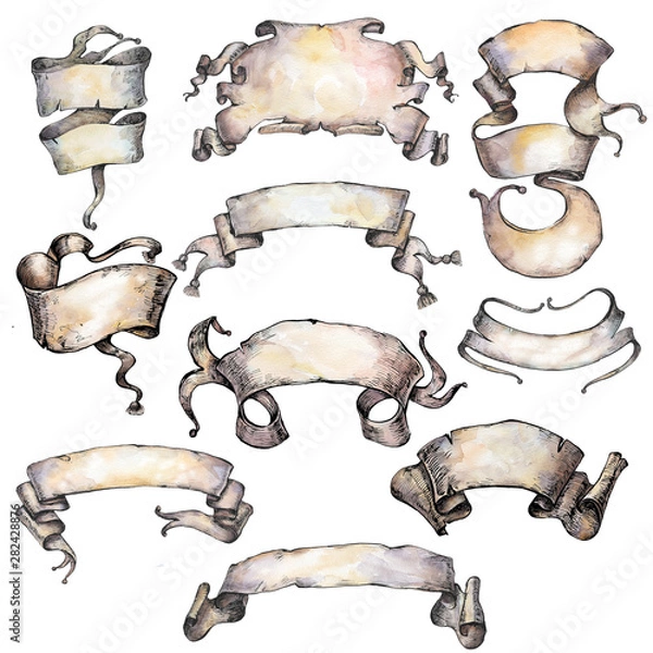 Fototapeta Set Of Vintage Watercolor Ribbons