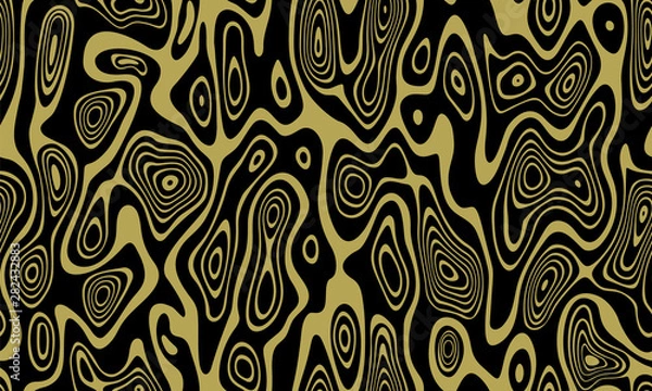 Fototapeta Abstract vector seamless pattern. Cloth wrinkles, water ripples, waves. Gold, isolated on black background
