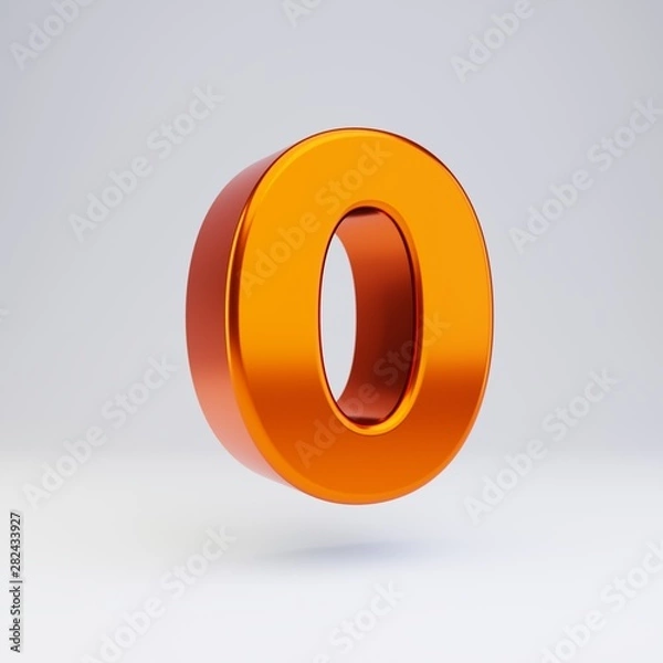 Fototapeta 3d number 0. Hot orange metallic font with glossy reflections and shadow isolated on white background.