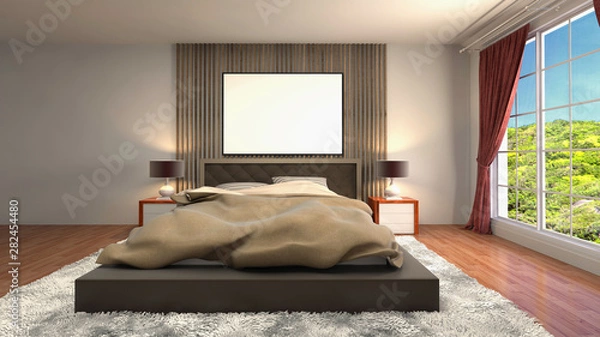 Fototapeta mock up poster frame in interior background. 3D Illustration