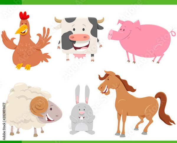Fototapeta cartoon happy farm animal characters set