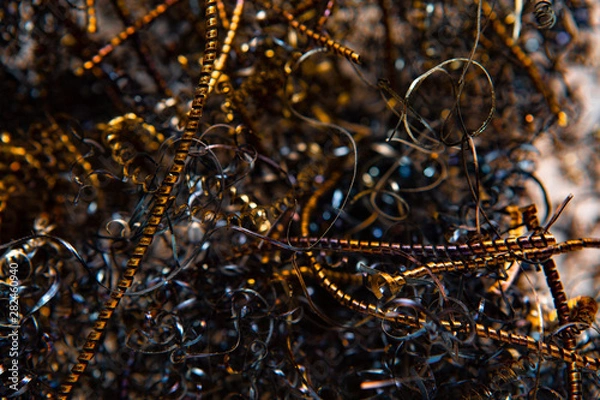 Fototapeta Twisted spirals of metal shavings. Abstract background