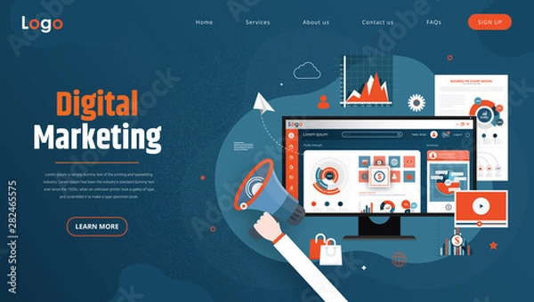 Obraz Web Template. Concept for Digital marketing agency, digital media campaign flat vector illustration 