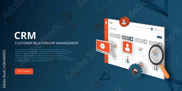 Fototapeta CRM - Customer relationship management isometric concept. Vector illustration
