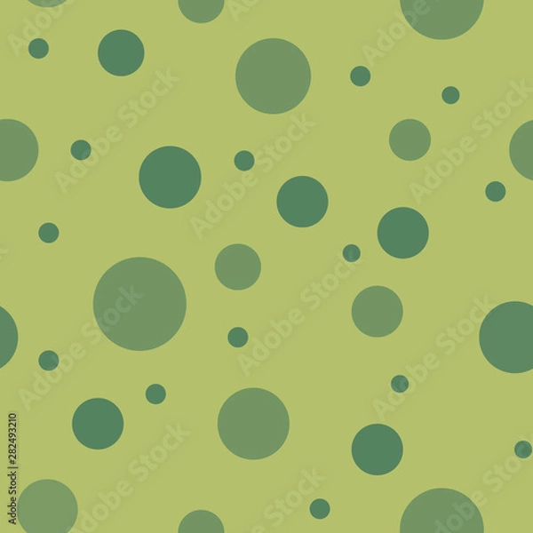 Fototapeta Randomized polka dot seamless pattern in chic color palette shades of moss green. Great for textiles, stationery items, home decor and fashion uses. Modern take on a classic design. Vector.