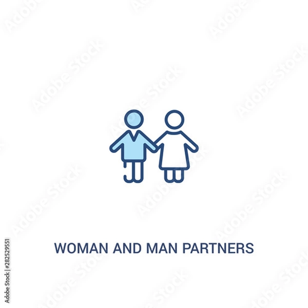 Fototapeta woman and man partners concept 2 colored icon. simple line element illustration. outline blue woman and man partners symbol. can be used for web and mobile ui/ux.